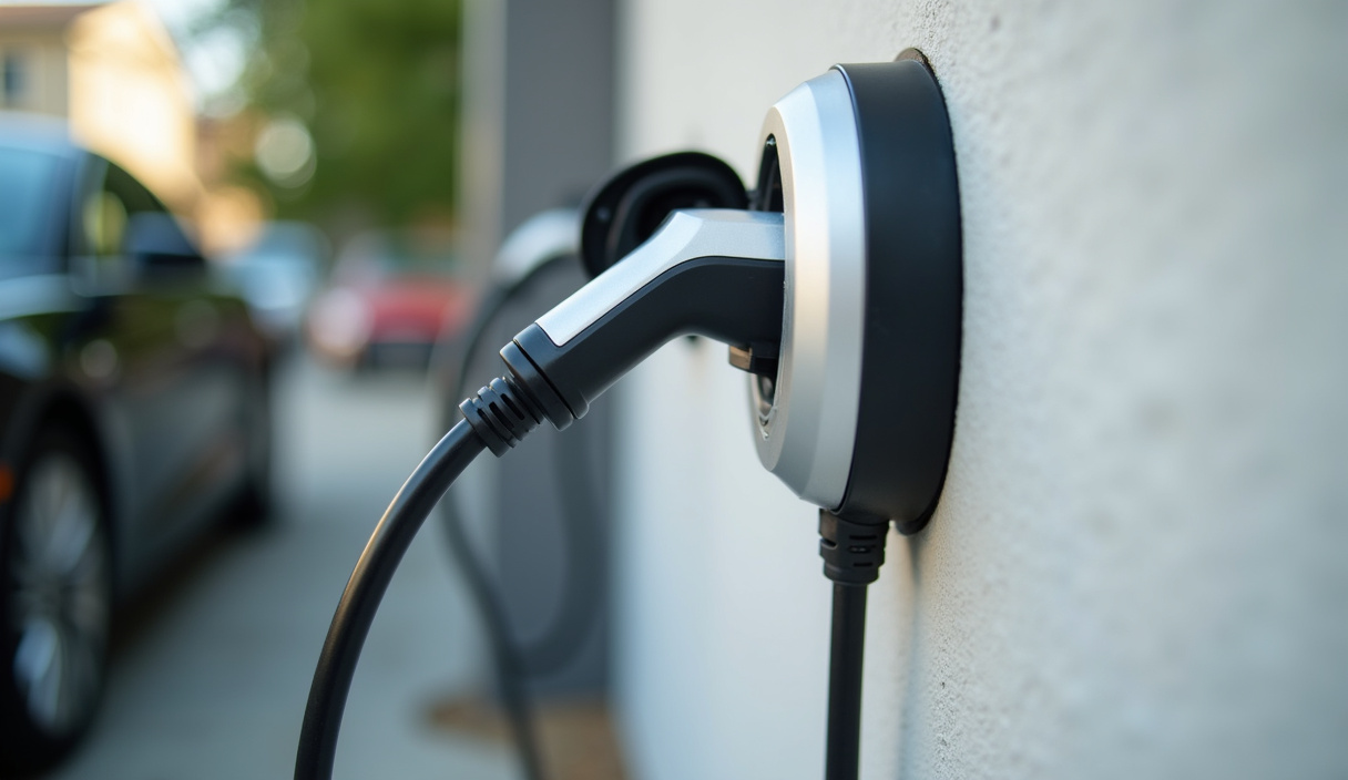 A wall-mounted Level 2 EV charger installed at an Everett, WA home