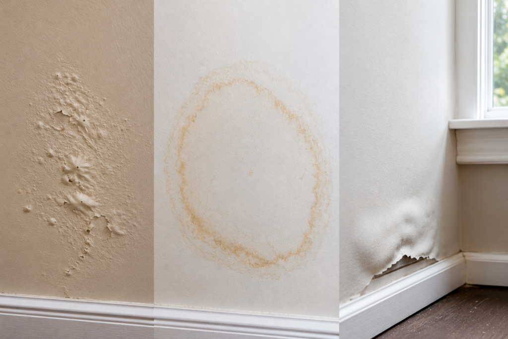 signs of hidden water leak behind drywall