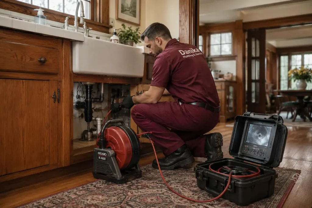 Everett WA plumber clearing a slow kitchen drain