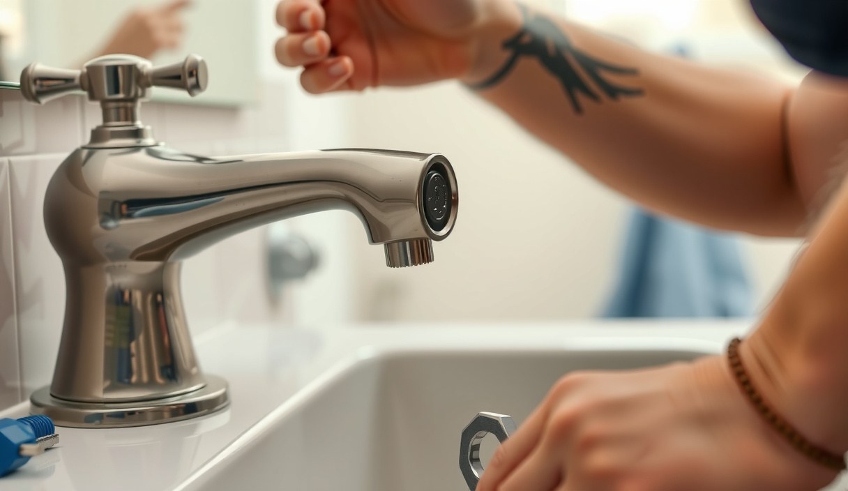 Plumber replacing the cartridge in a single-handle kitchen faucet
