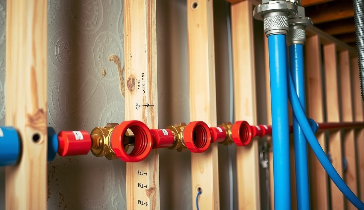 New PEX supply lines run from a manifold during a whole-house repipe in an Everett home