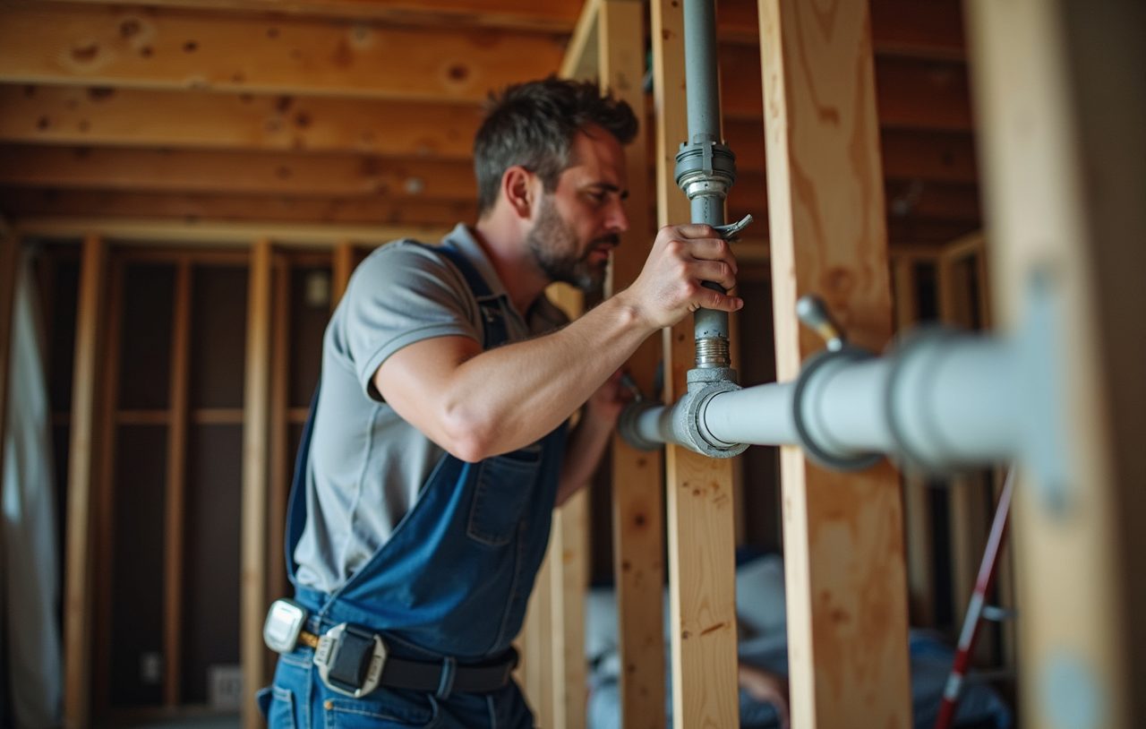 New water lines being run through open wall studs during a whole-home repipe in Everett, WA