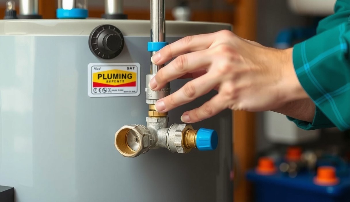 Plumber connecting the water and gas lines on a newly installed garage water heater in Everett, WA