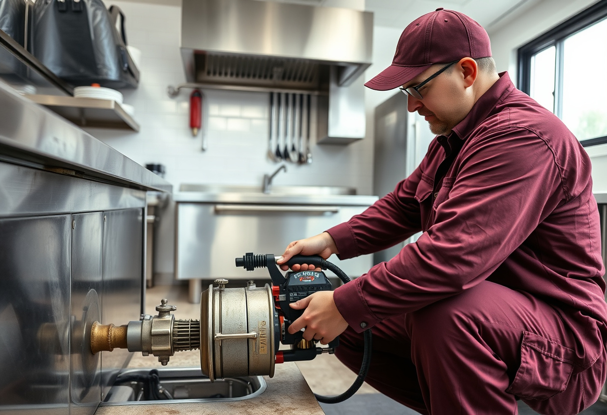 Drain cleaning a grease clog in an Arlington, WA commercial kitchen