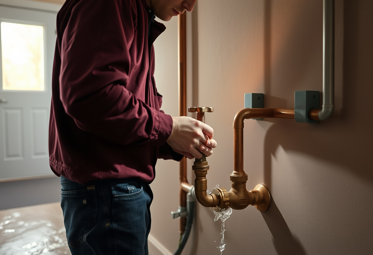 Emergency plumber shutting off the water on a burst pipe in Arlington, WA