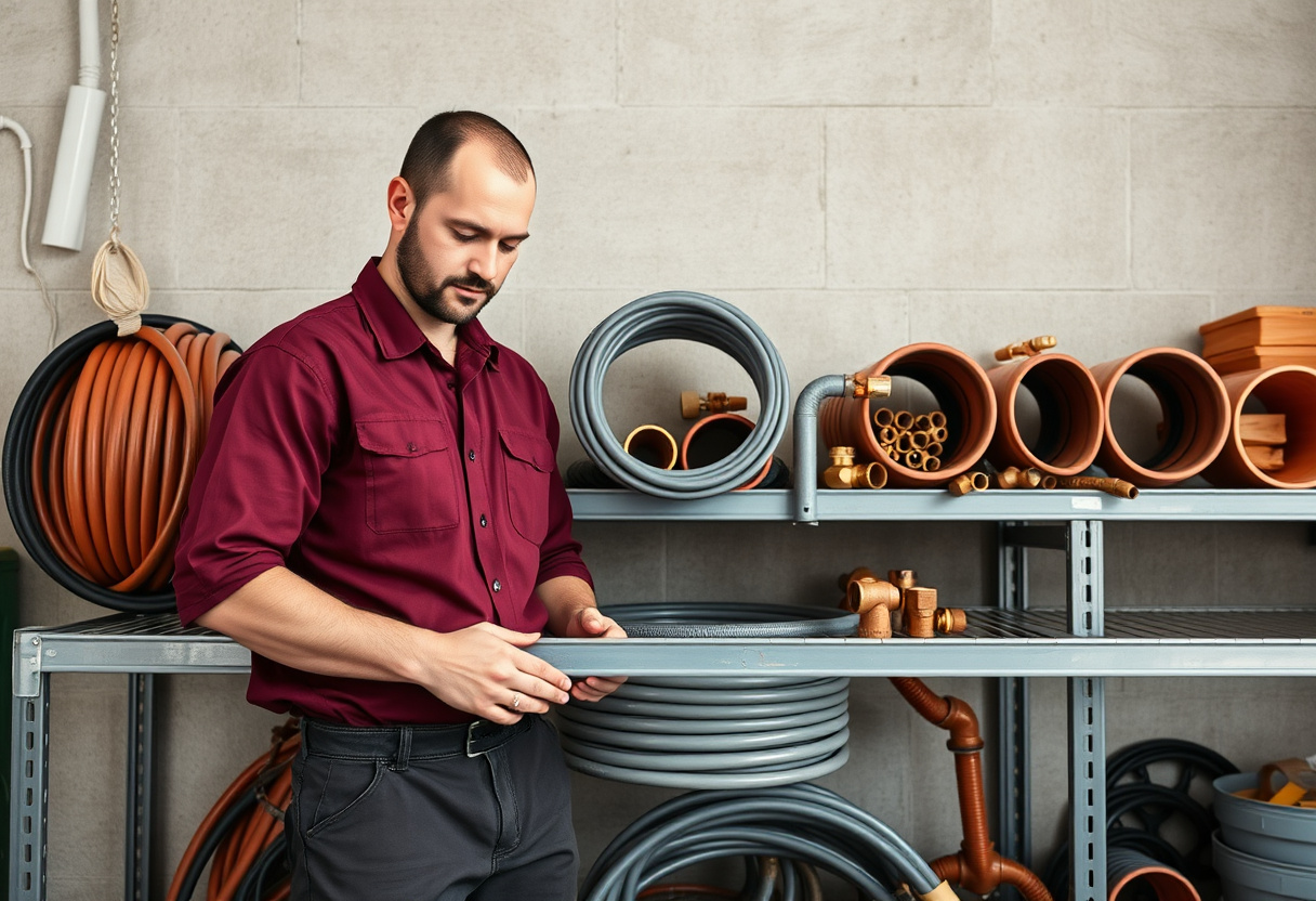 Danika plumbing contractor organising PEX and copper stock for Arlington, WA service calls