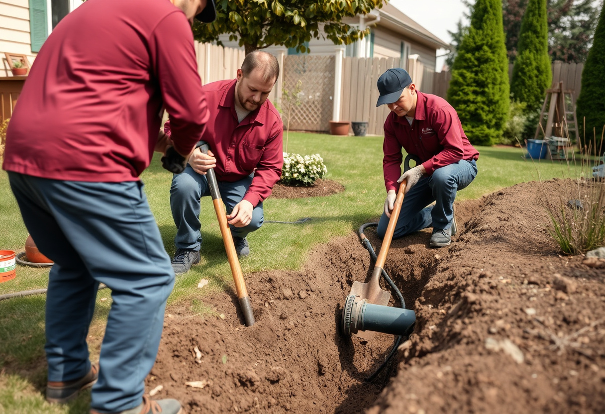Side sewer repair in an open trench at an Arlington, WA home