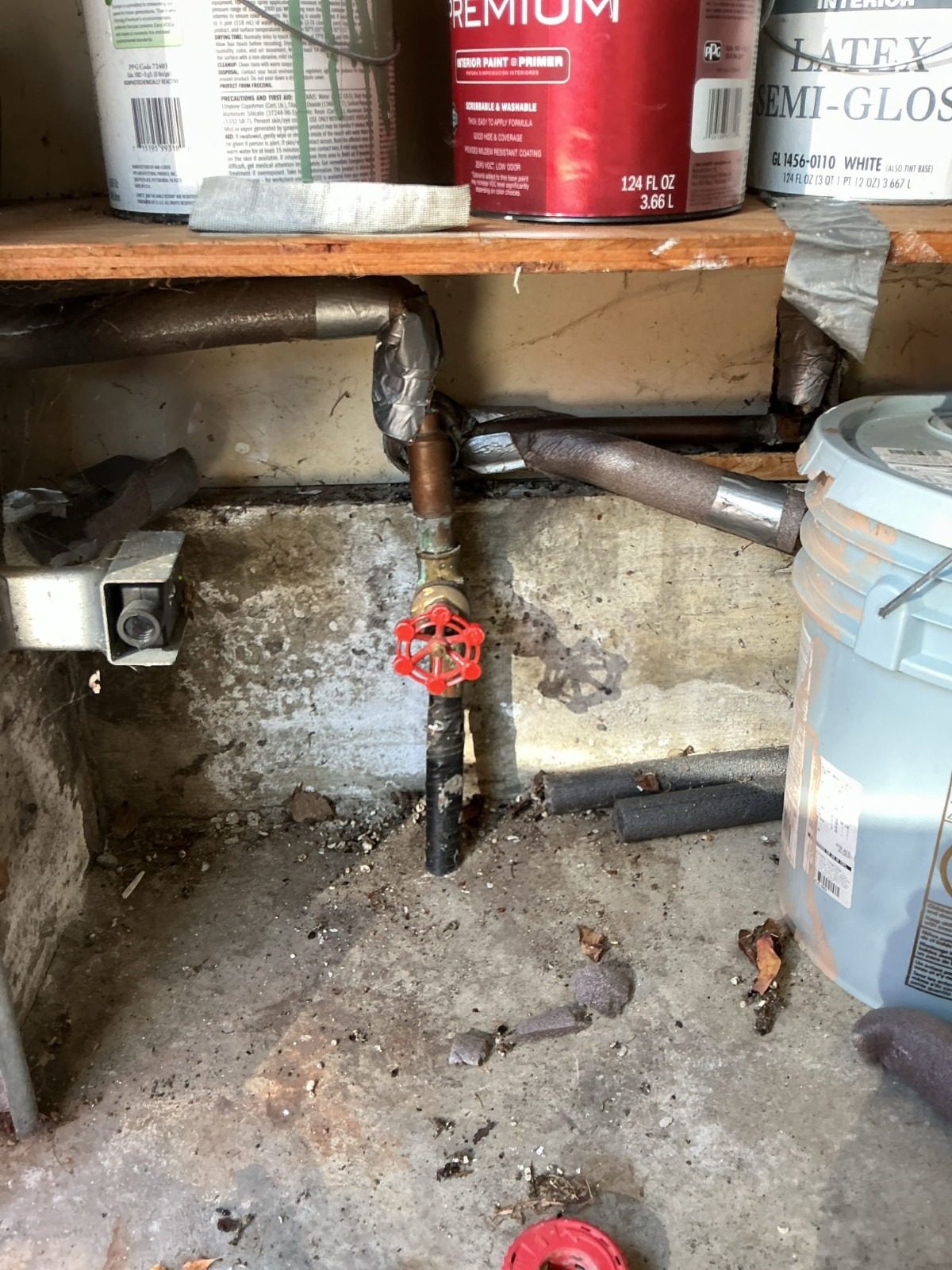 Before: leaking red-handle gate valve on a copper water line in a Bothell, WA home