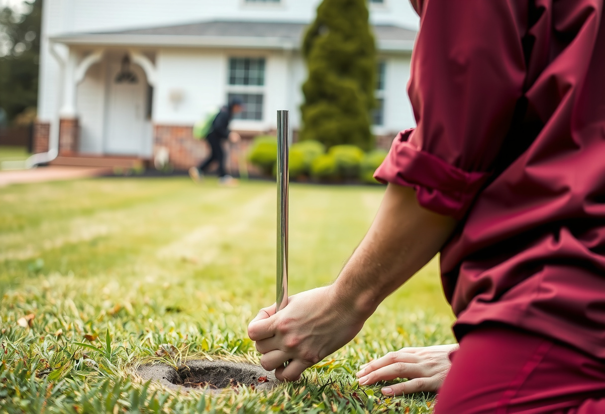 Listening for a buried water service line leak at a Bellevue WA property