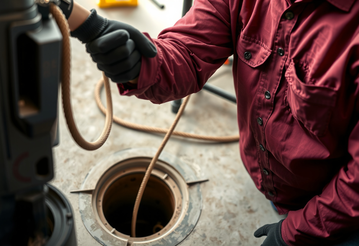 Drain cable fed into a floor cleanout at an Issaquah home