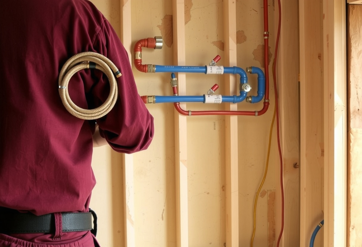PEX and copper repipe inside an open wall in an Issaquah house