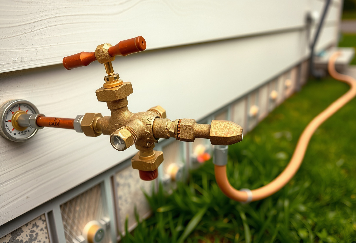 Brass backflow prevention assembly on a Redmond irrigation line