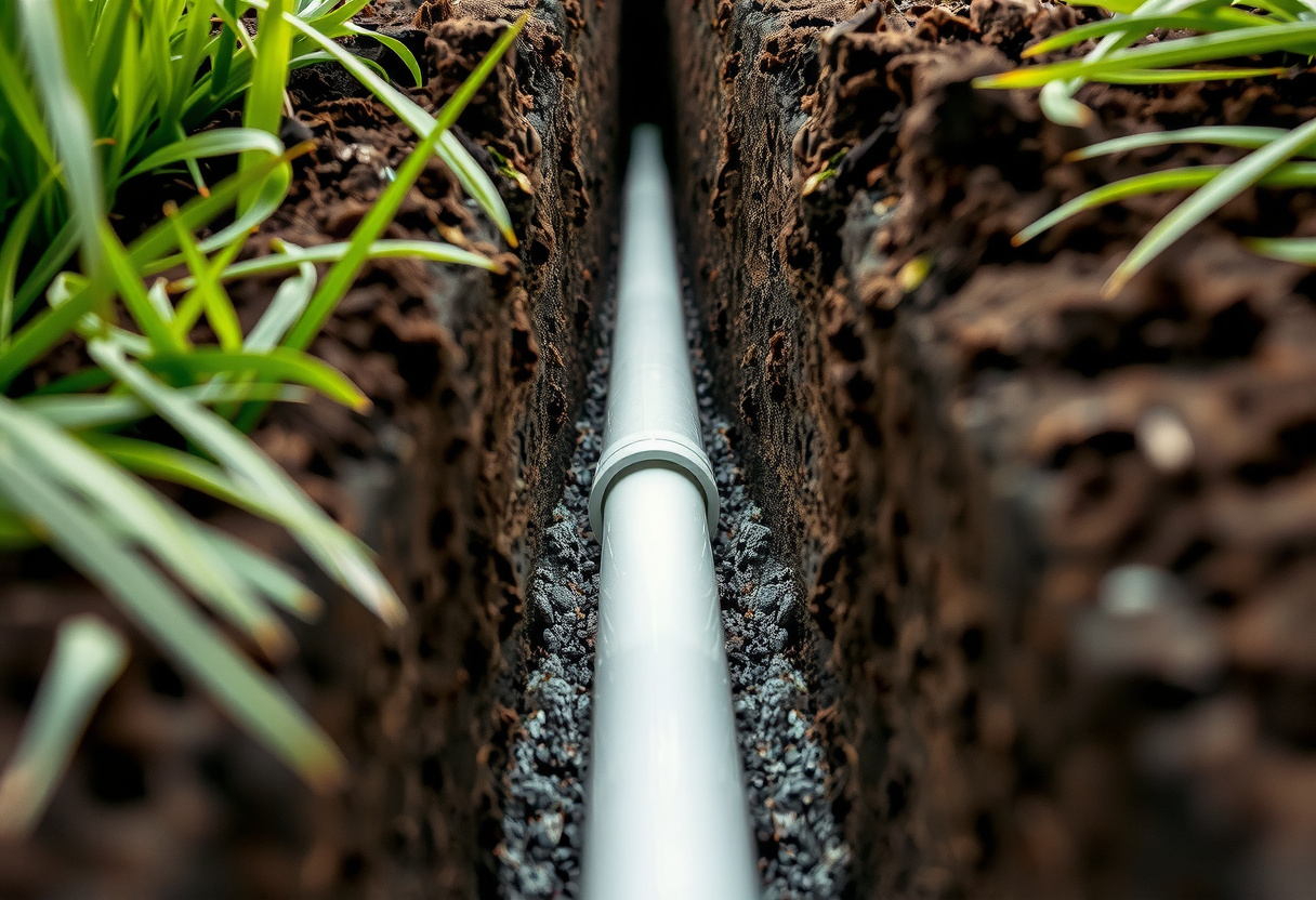 New sewer pipe on gravel bedding in an open trench for permitted Redmond side sewer work