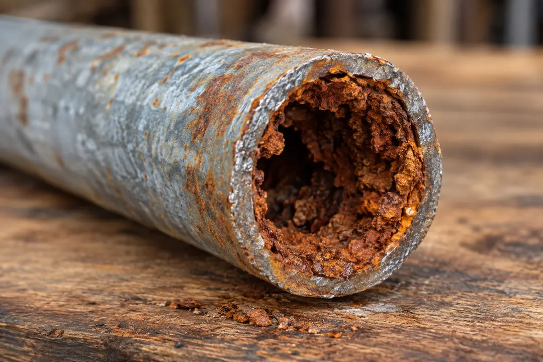 Rusty galvanized pipe from an older Everett home narrowed by corrosion