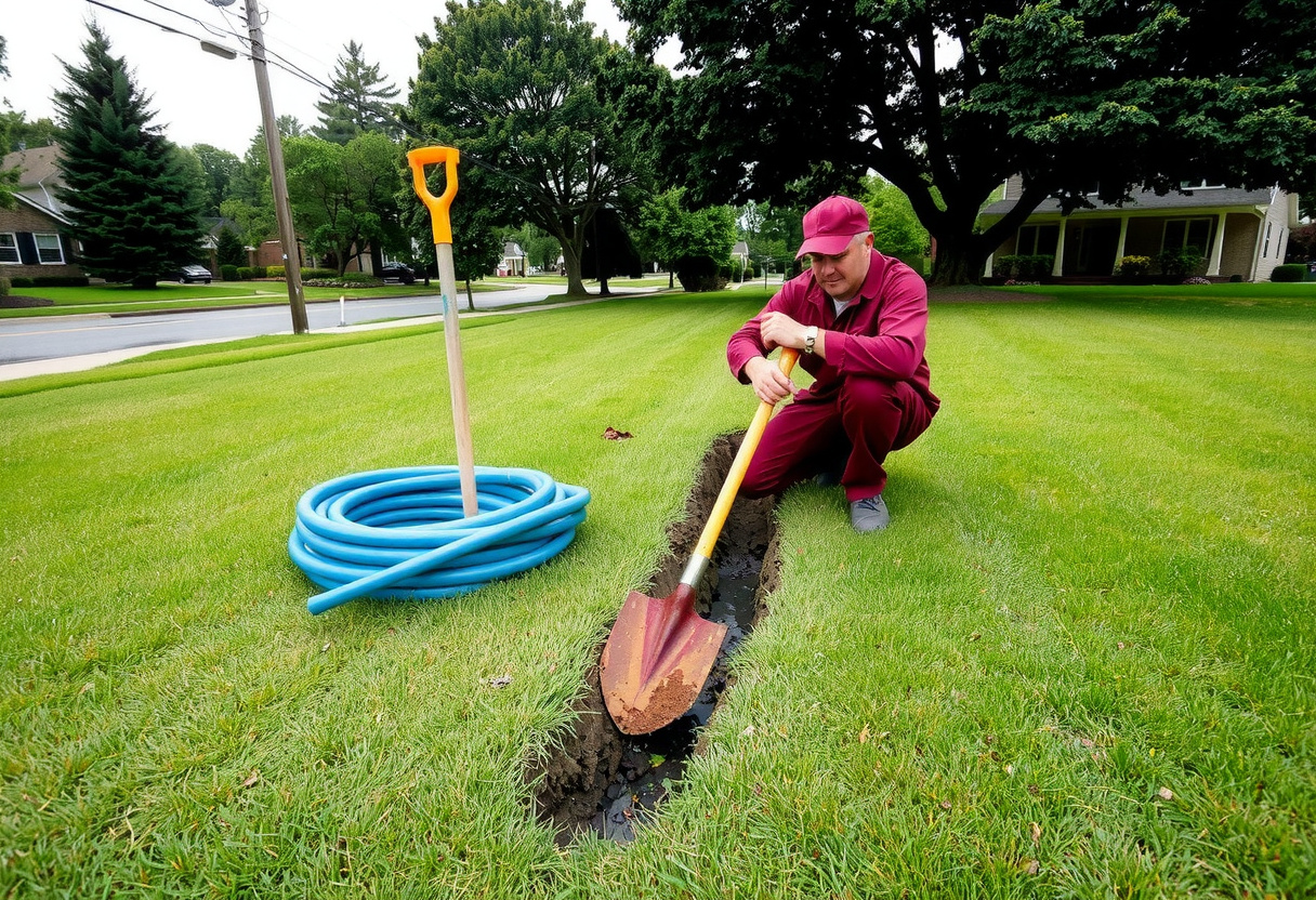 Replacing a long buried water service line on a large residential lot