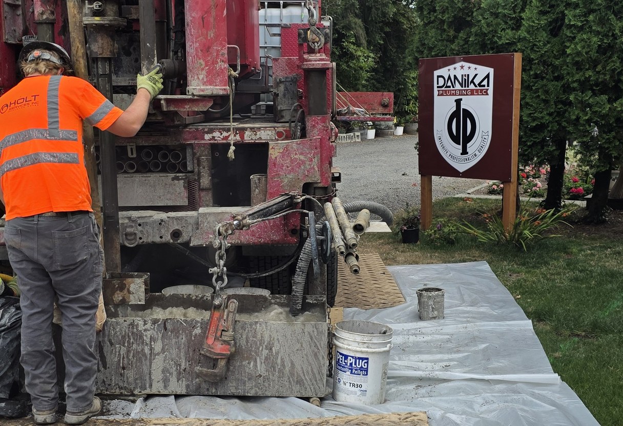 Danika crew running a directional boring rig to replace a water service line