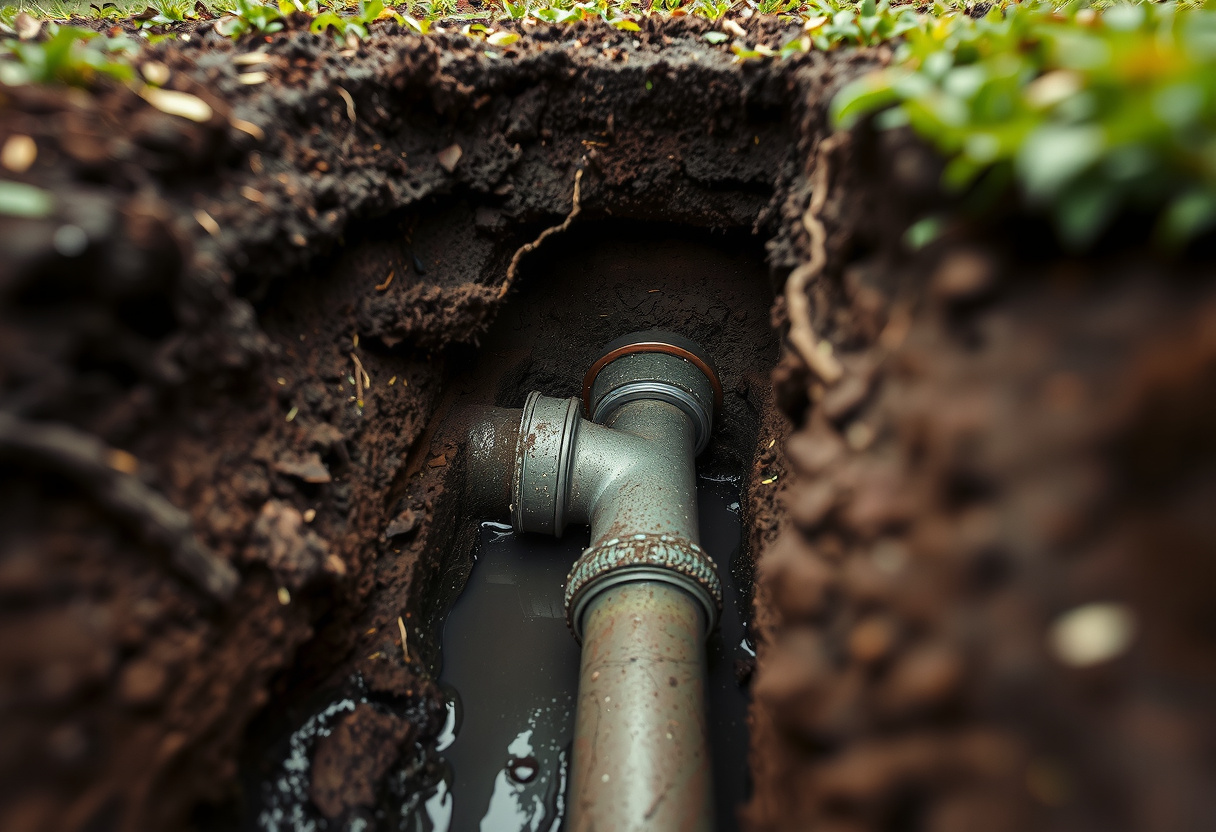 Shared side sewer wye exposed in a Lake City Seattle excavation