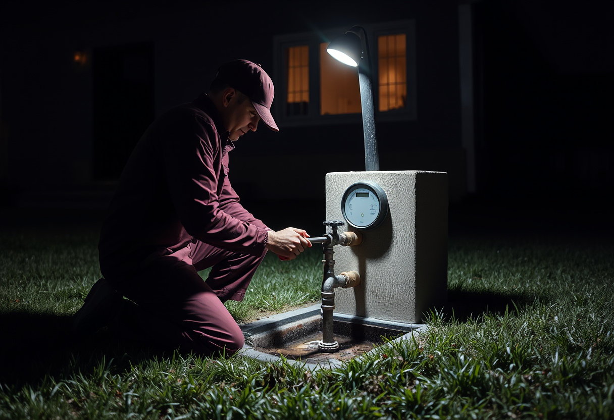 Plumber shutting off the water main during an after-hours call in Maple Valley